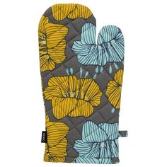 Прихватка-варежка из хлопка серого цвета с принтом Цветы из коллекции Prairie, 33х17,5 см Tkano