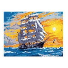 Набор для творчества Рыжий кот Холст с красками по номерам Фрегат на закате 30х40 см