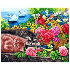 Набор для творчества Белоснежка картина по номерам на холсте Корзина с цветами 40 на 50 см