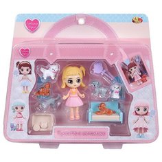 Кукла-мини ABtoys Любимая кукла с 6 питомцами и диванчиком-лежанкой