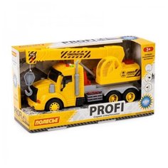 Машинка инерционная Полесье PROFI Кран желтый, со светом и звуком (в коробке)