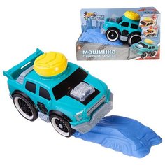 Машинка ABtoys АвтоСити с кнопкой запуска и блоком-препятствием, на батарейках, бирюзовая