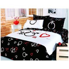 Постельное белье люкс-сатин MAN-WOMAN черный-белый семейное, Le Vele