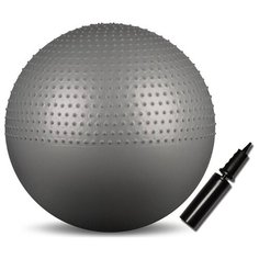 IN003 Мяч гимнастический массажный 2 в 1 INDIGO Anti-burst с насосом Серый металлик 65см