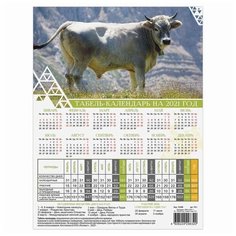 Календарь-табель 2021 год с рабочими и выходными днями, А4 (195х225 мм), "Символ года БЕЛЫЙ БЫК", ТК-1 Foliant