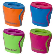 Точилка BRAUBERG "Mix Dual", 2 отверстия, с контейнером, пластиковая, корпус ассорти, 228449