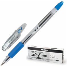 Ручка шариковая с грипом ZEBRA "Z-1", СИНЯЯ, корпус прозрачный, узел 0,7 мм, линия письма 0,5 мм, BP074-BL Зебра