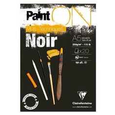 Альбом для смешанных техник Clairefontaine PaintON Noir 21 х 14.8 см (A5), 250 г/м², 20 л.