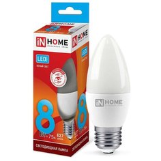 Лампа светодиодная LED-СВЕЧА-VC 8Вт 230В E27 4000К 720лм IN HOME 4690612020457 (упаковка 10 шт)