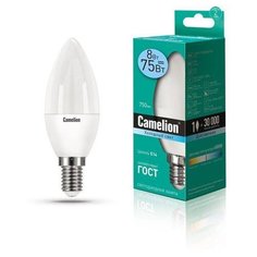 Лампа светодиодная LED8-C35/845/E14 8Вт свеча 4500К бел. E14 750лм 170-265В Camelion 12386 (упаковка 10 шт)