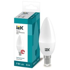 Лампа светодиодная ECO C35 9Вт свеча 4000К E14 230В ИЭК LLE-C35-9-230-40-E14 (упаковка 10 шт) IEK