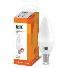 Лампа светодиодная ECO C35 9Вт свеча 3000К E14 230В ИЭК LLE-C35-9-230-30-E14 (упаковка 10 шт) IEK