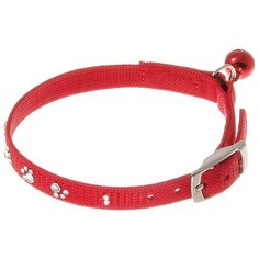 Hello Pet. Ошейник для кошек со стразами в форме лапок, 10 мм (22-26 см), красный