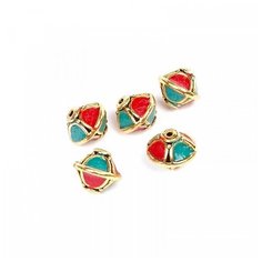 Бусины "Tesoro. Этника", 13 мм, цвет оранжевый, бирюзовый, 5 бусин (арт. TS-F032)