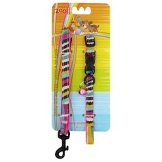 Комплект ошейник (10 мм x 30 см) с поводком (120 см) "Радуга", цвет: розовый Zoo One