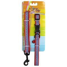 Комплект: ошейник светоотражающий (15 мм x 40 см) с поводком (120 см), цвет: красный Zoo One