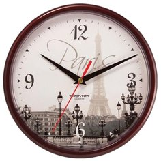 Часы настенные TROYKA 91931927, круг, с рисунком "Paris", коричневая рамка, 23х23х4 см Тройка