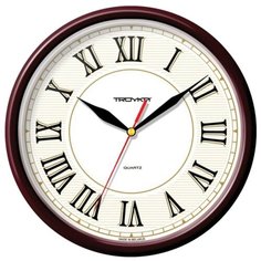 Часы настенные TROYKA 91931915, круг, белые, коричневая рамка, 23х23х4 см Тройка