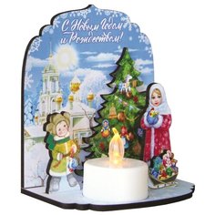 Рождественский сувенир "Дети елку наряжали", с подсветкой, 9,5х6,4х10,5 см СИМВОЛИК
