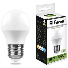 Лампа светодиодная Feron LB-550 Шарик E27 9W 4000K (упаковка 10 шт)