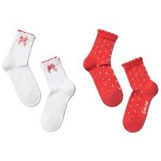 Носки Conte-kids комплект из 2 пар, размер 14, белый-красный