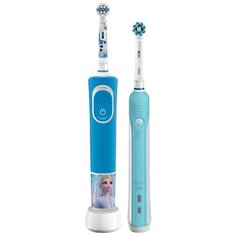 Электрическая зубная щетка Oral-B Pro 1 + Kids Холодное Сердце 2, голубой/бирюзовый