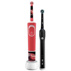 Электрическая зубная щетка Oral-B Pro 1 + Kids Тачки, красный/черный