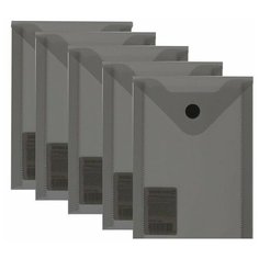 BRAUBERG Папка-конверт с кнопкой вертикальная А6, пластик, 5 шт черный