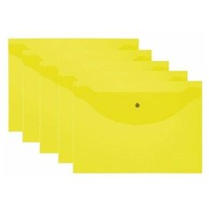 BRAUBERG Папка-конверт с кнопкой A5, прозрачный пластик, 5 штук желтый