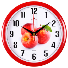 Часы настенные Яблоки, диаметр 22 см, красный корпус Рубин