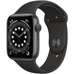 Умные часы Apple Watch Series 6 GPS 44мм Aluminum Case with Sport Band, серый космос/черный