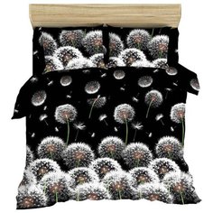 Постельное белье евростандарт Василиса Белые одуванчики, бязь, 70 х 70 см, черный/белый