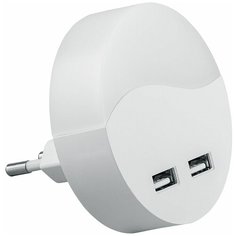 Светильник-ночник c USB выходами 0,45W 230V круг, белый FN1122 Feron