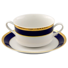 Чашка для супа Сабина Сине-золотая лента (0.3 л) с блюдцами, Leander