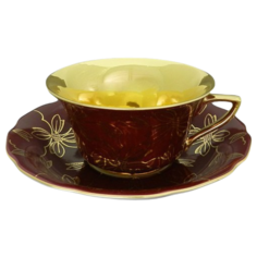 Чашка с блюдцем Виндзор Золотые листья, бордо (150 мл), Leander