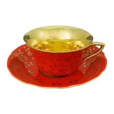 Чашка с блюдцем Виндзор Золотые цветы, алый (150 мл), Leander