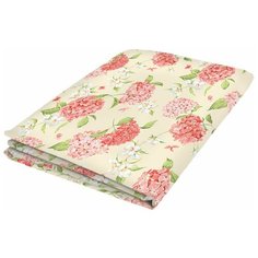 Простыня Сказка Гортензия перкаль на резинке 180х200 см бежевый/зеленый/коралловый