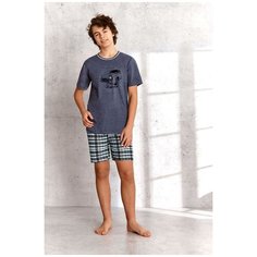 Taro Хлопковая пижама для мальчиков Damian с клетчатыми шортами голубой 146