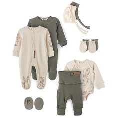 "90095, Набор одежды для новорожденных Happy Baby, хлопок, 9 предметов, beige&milky"