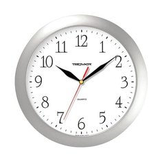 Часы настенные TROYKA 11170113, круг, белые, серебристая рамка, 29х29х3,5 см Тройка