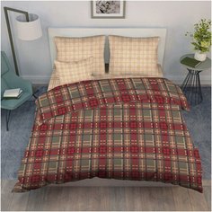 Постельное белье семейное Василиса 9427 Тартан, бязь, 70 х 70 см, бежевый/красный