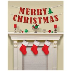 Новогодняя декорация: Гирлянда на стену merry christmas Amscan