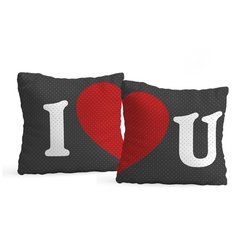 Декоративные подушки флис 35х35 см комплект 2 шт I love you темные Sfer.Tex