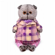 Мягкая игрушка Basik&Co Басик в пиджаке в сиреневую клетку 25 см