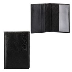 Обложка для паспорта FABULA "Estet", натуральная кожа, тиснение "Passport", черная, O.3.MN