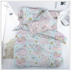 Комплект постельного белья Элегия Единороги Перкаль 1,5 спальный, Перкаль, наволочки 70x70