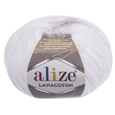 Пряжа Alize "Lanacoton", цвет: 55 белый, 160 м, 50 грамм (10 мотков)