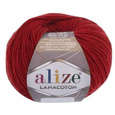 Пряжа Alize "Lanacoton", цвет: 56 красный, 160 м, 50 грамм (10 мотков)