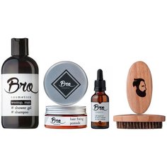 Набор Bro Cosmetics №4.1 // помада для волос, масло для бороды, sport шампунь-гель для душа , щётка для бороды Brocosmetics