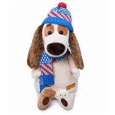 Мягкая игрушка Басик и ко Бартоломей в вязаной шапке и шарфе, 33 см Basik&Co